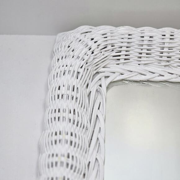 White Wicker Wall Mirror Coastal Cottage Farmhouse Boho Shabby Chic 18"x24" - Picture 6 of 14
